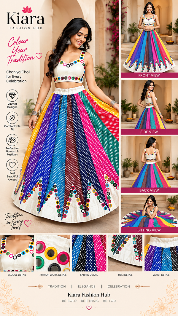 Multicolor Mirror Work Gujarati Chaniya Choli