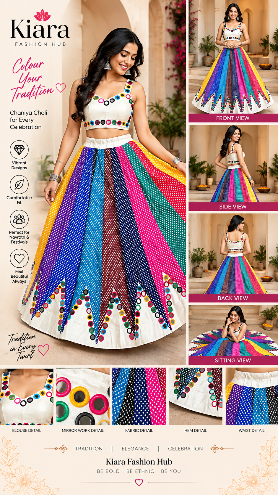 Multicolor Mirror Work Gujarati Chaniya Choli