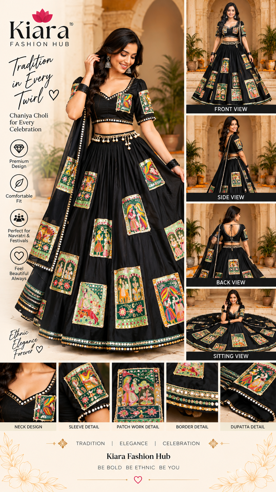 Black Traditional Patchwork Chaniya Choli, image 1