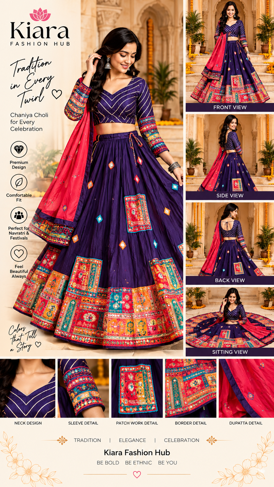 Royal Purple Navratri Chaniya Choli with Multicolor Patchwork