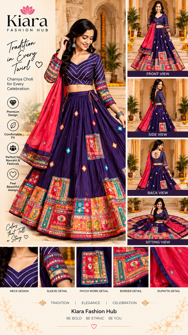 Royal Purple Navratri Chaniya Choli with Multicolor Patchwork