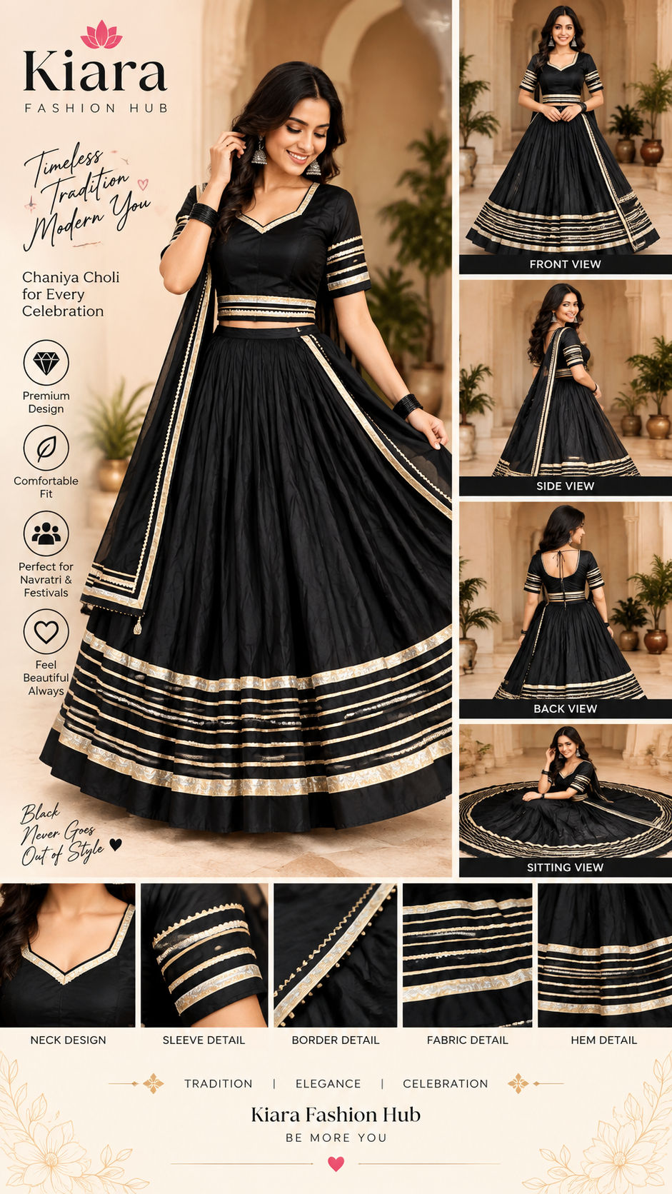 Black & Gold Traditional Mirror Border Chaniya Choli