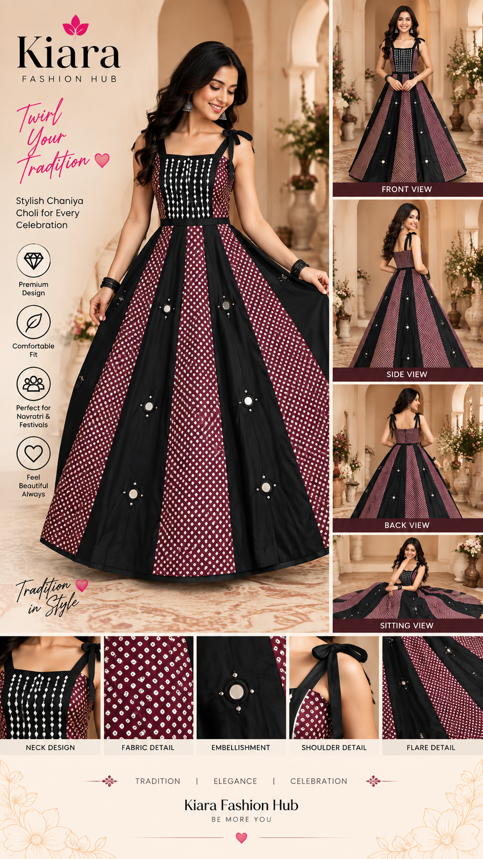 Black & Maroon Printed Panel Chaniya Choli, image 1