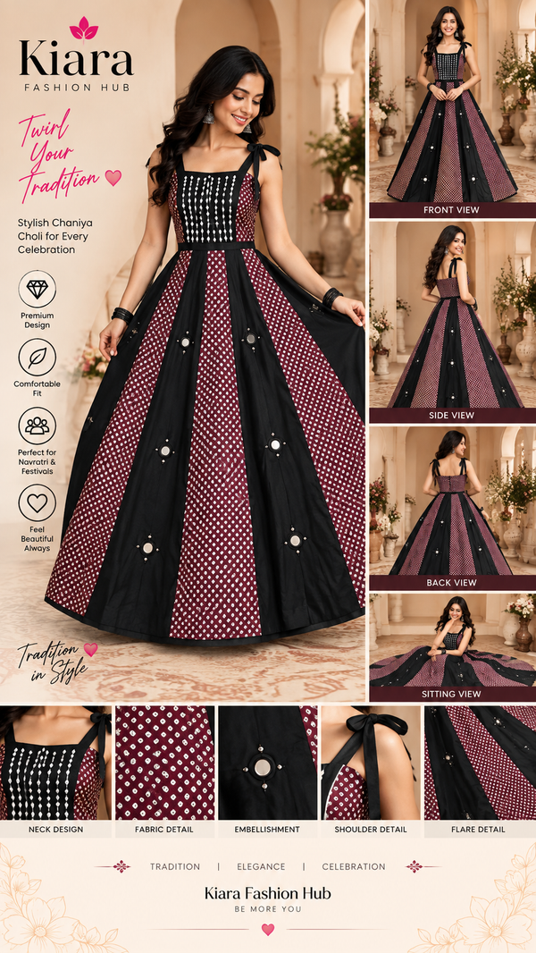 Black & Maroon Printed Panel Chaniya Choli