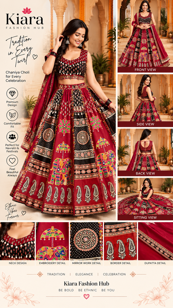 Maroon and Black Traditional Embroidered Chaniya Choli