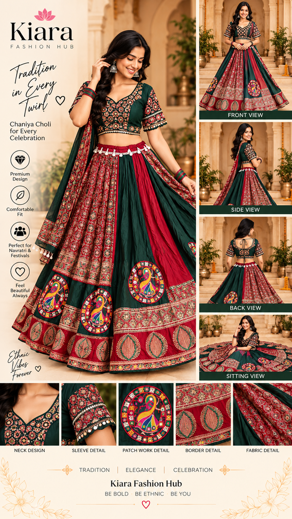 Dark Green and Maroon Traditional Gujarati Chaniya Choli