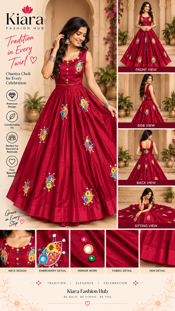 Maroon Embroidered Mirror Work Chaniya Choli