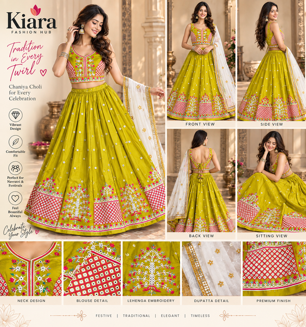 Lime Green Embroidered Gujarati Chaniya Choli